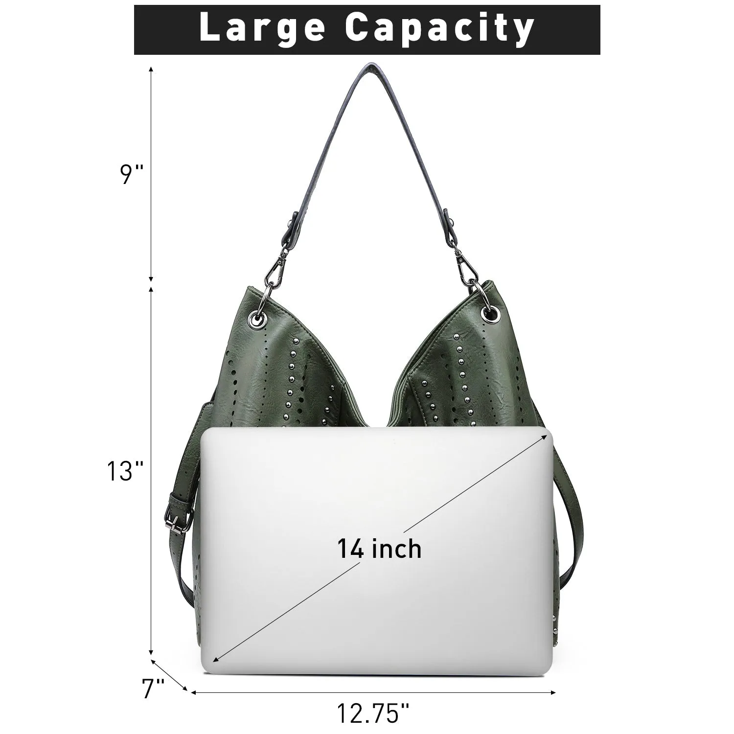 VONMAY Ladies Large Hobo Shoulder Bag Bucket Handbag Purse for Women with Studs Vegan Leather