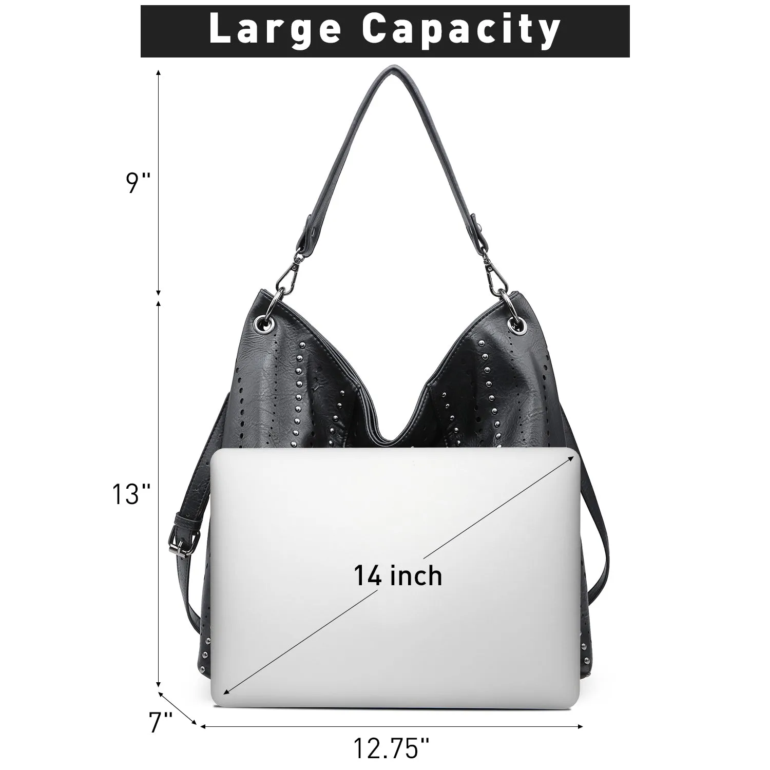 VONMAY Ladies Large Hobo Shoulder Bag Bucket Handbag Purse for Women with Studs Vegan Leather