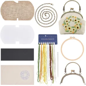 WADORN DIY Embroidery Crossbody Bags Kits, Ethnic Style Flower Pattern Coin Purse Making Kit Kiss Clasp Lock Embroidery Tool Pouch Sewing Material Handmade Cross Stitch Needlepoint Kit, 8.2x6.5 Inch