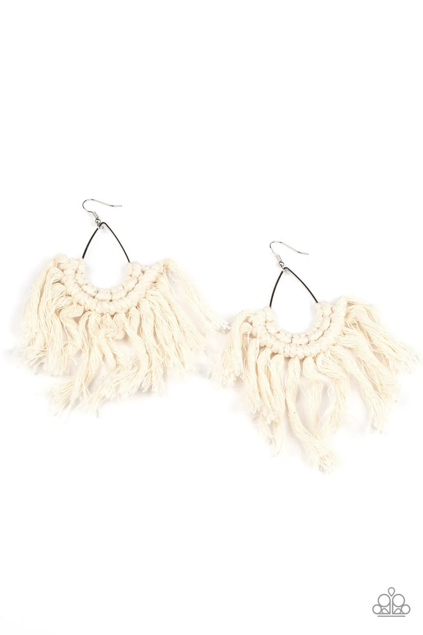 Wanna Piece of MACRAME? - White - Paparazzi Fishhook Earrings