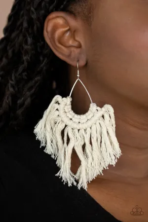 Wanna Piece of MACRAME? - White - Paparazzi Fishhook Earrings