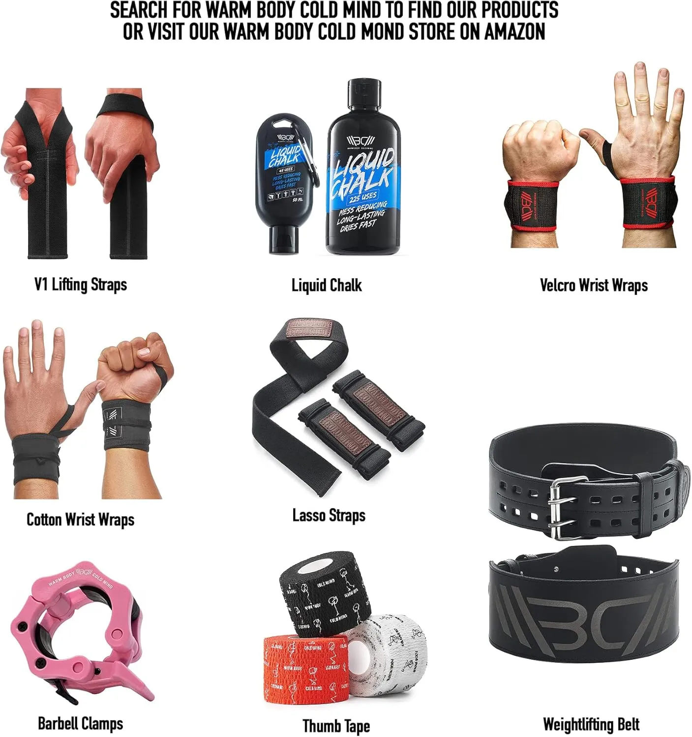 WARM BODY COLD MIND Lasso Lifting Wrist Straps for Cross Training - Rated at 770 lb - Hand Wraps for Olympic Weightlifting, Powerlifting, Weight Lifting, Bodybuilding Strength Deadlift Gym Bar, Cotton