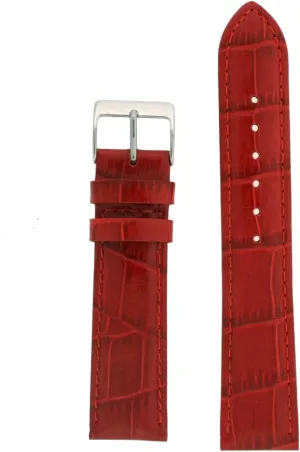 Watch Band Red Genuine Leather Crocodile Grain 16 Millimeter
