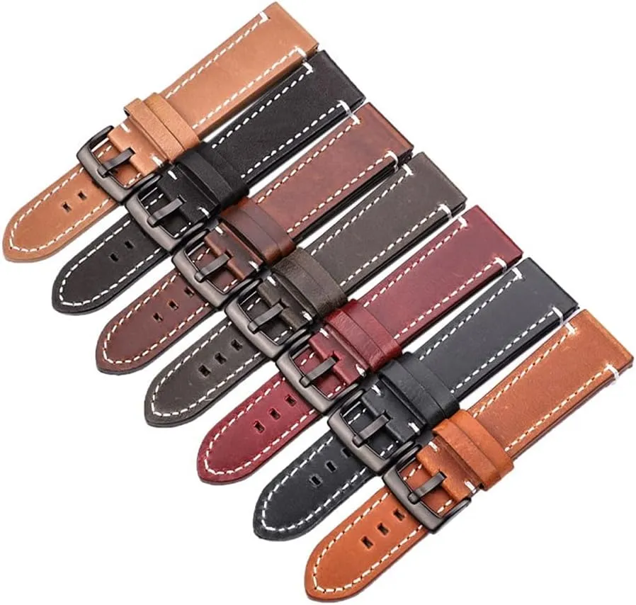 Watchband Belt 18 20 22 24mm Men Women Thick Watch Band Strap Metal Buckles (Band Color : Brown Silver Clasp, Band Width : 24mm)