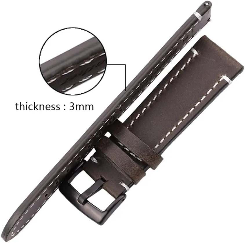Watchband Belt 18 20 22 24mm Men Women Thick Watch Band Strap Metal Buckles (Band Color : Brown Silver Clasp, Band Width : 24mm)