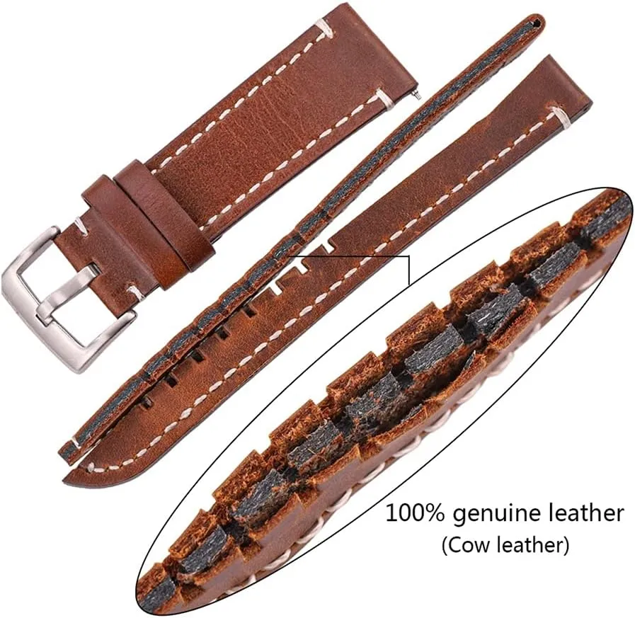 Watchband Belt 18 20 22 24mm Men Women Thick Watch Band Strap Metal Buckles (Band Color : Brown Silver Clasp, Band Width : 24mm)