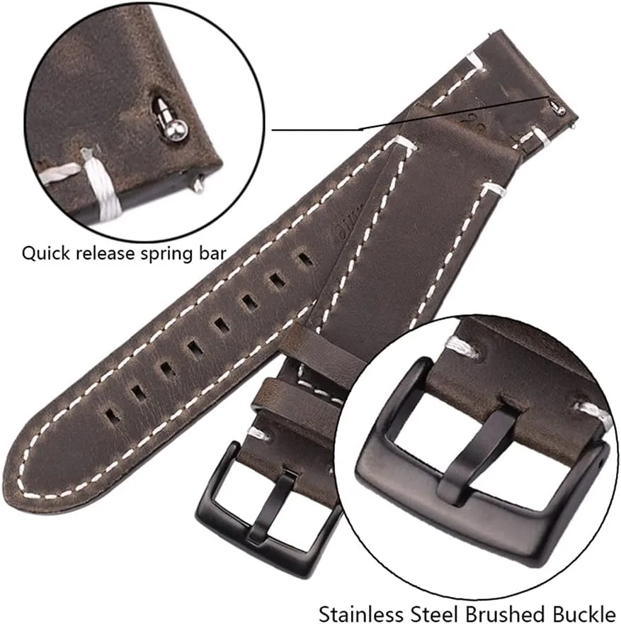 Watchband Belt 18 20 22 24mm Men Women Thick Watch Band Strap Metal Buckles (Band Color : Brown Silver Clasp, Band Width : 24mm)