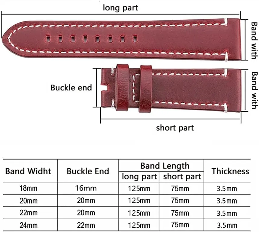 Watchband Belt 18 20 22 24mm Men Women Thick Watch Band Strap Metal Buckles (Band Color : Brown Silver Clasp, Band Width : 24mm)