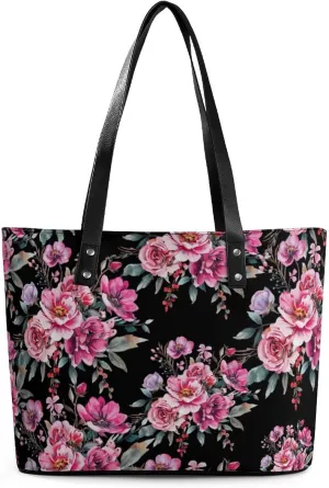Watercolor Wild Flower Bouquet Women's Tote Shoulder Bag Handbag Top Handle Leather 29 * 34 * 14cm