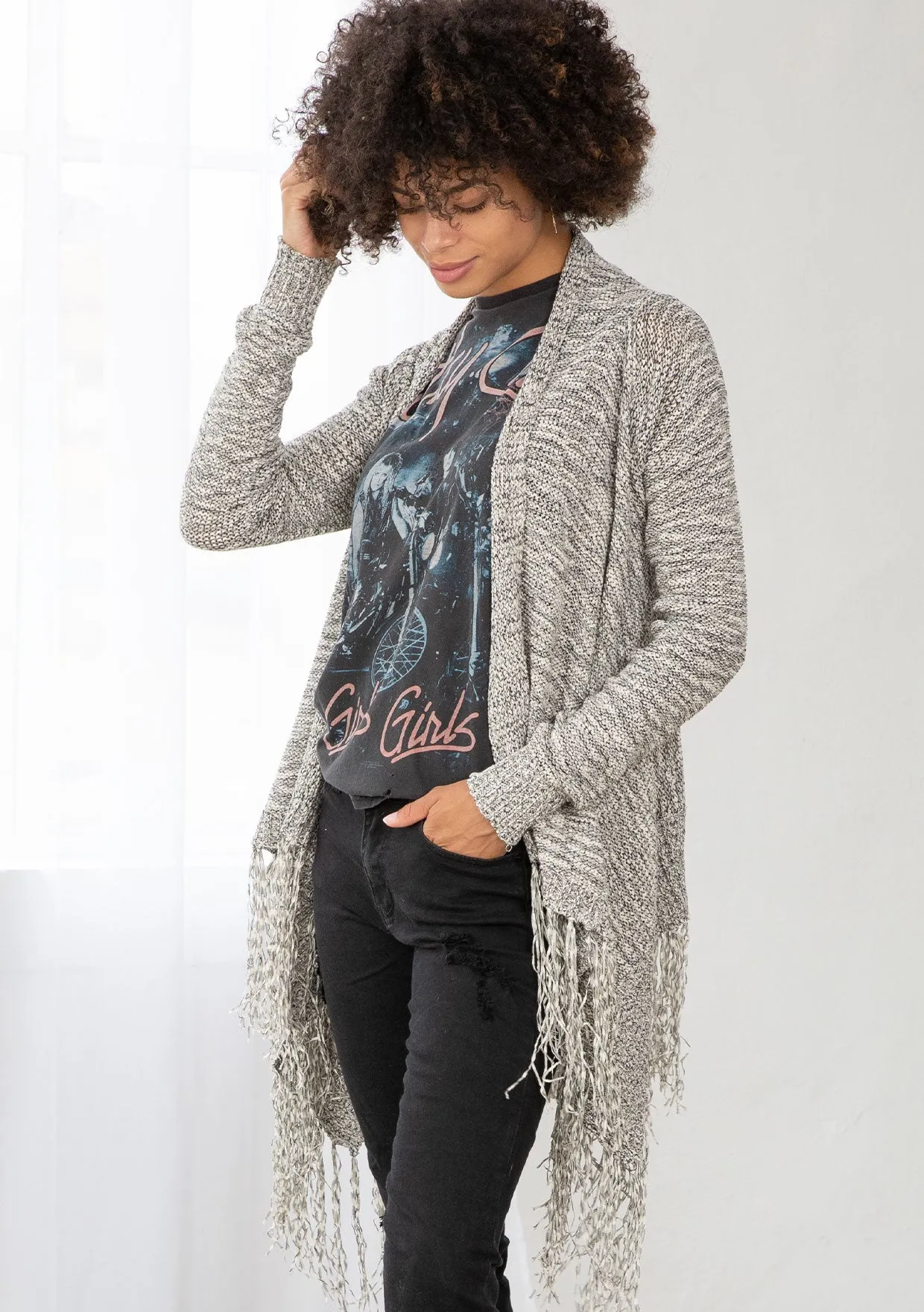 Waterfall Fringe Hem Cardigan Sweater