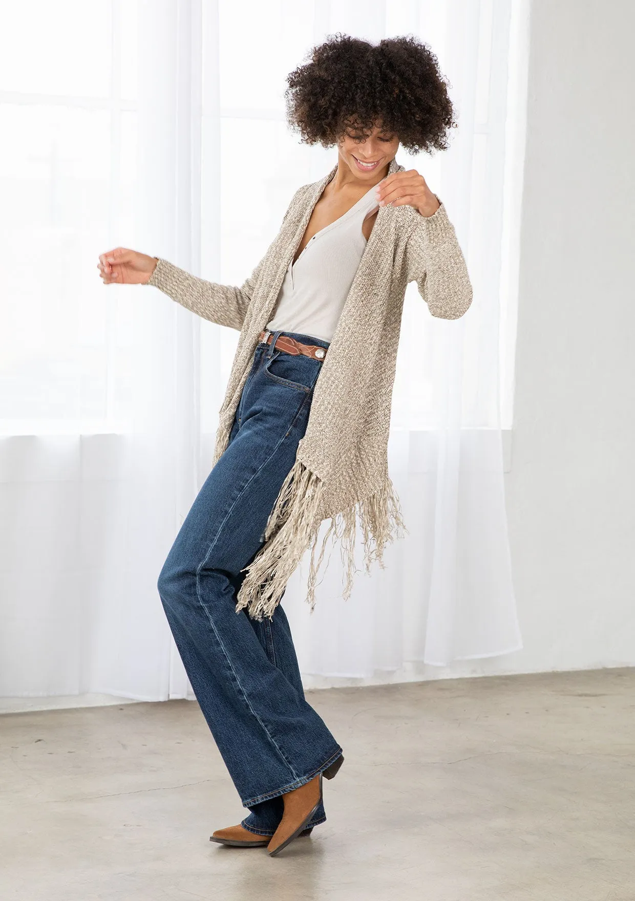 Waterfall Fringe Hem Cardigan Sweater