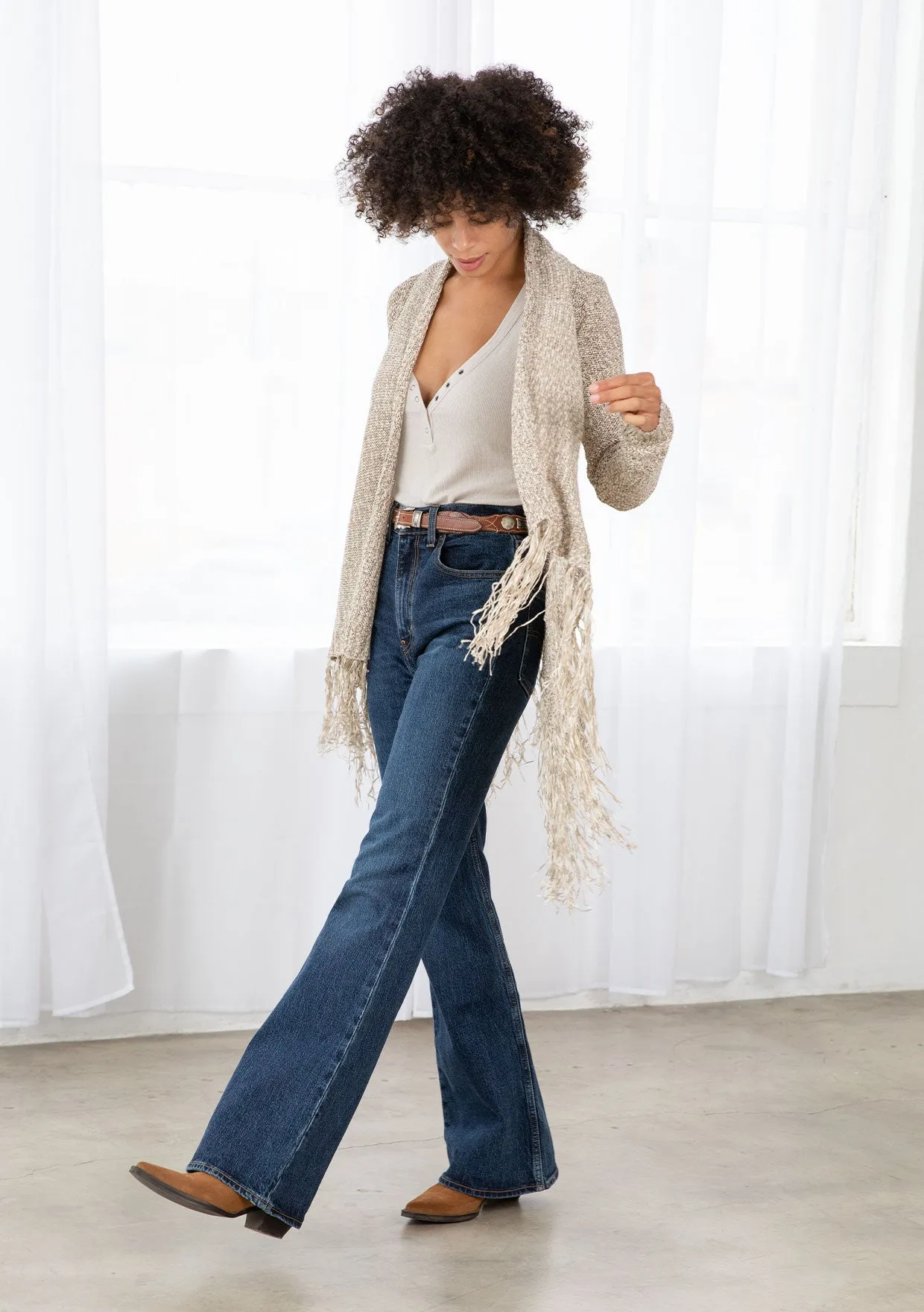 Waterfall Fringe Hem Cardigan Sweater