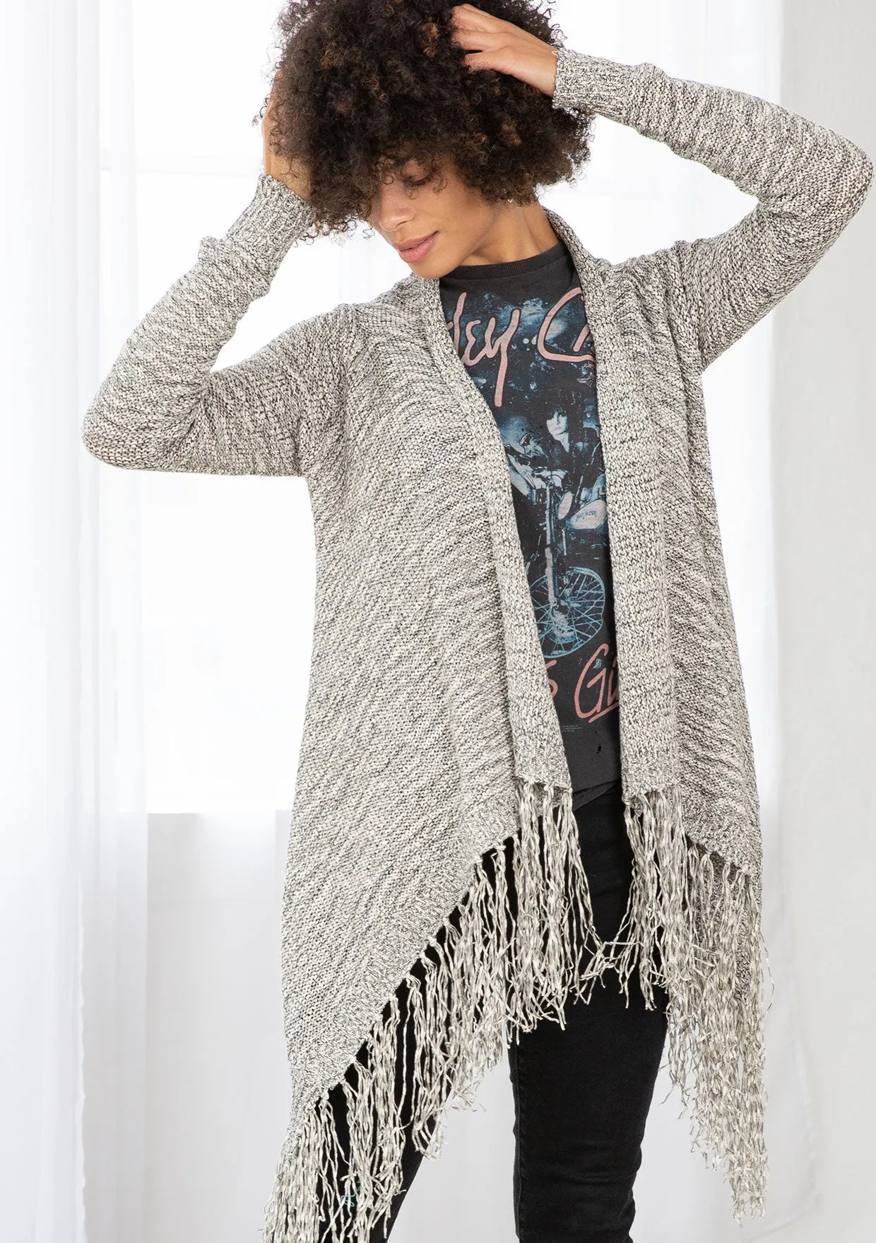 Waterfall Fringe Hem Cardigan Sweater
