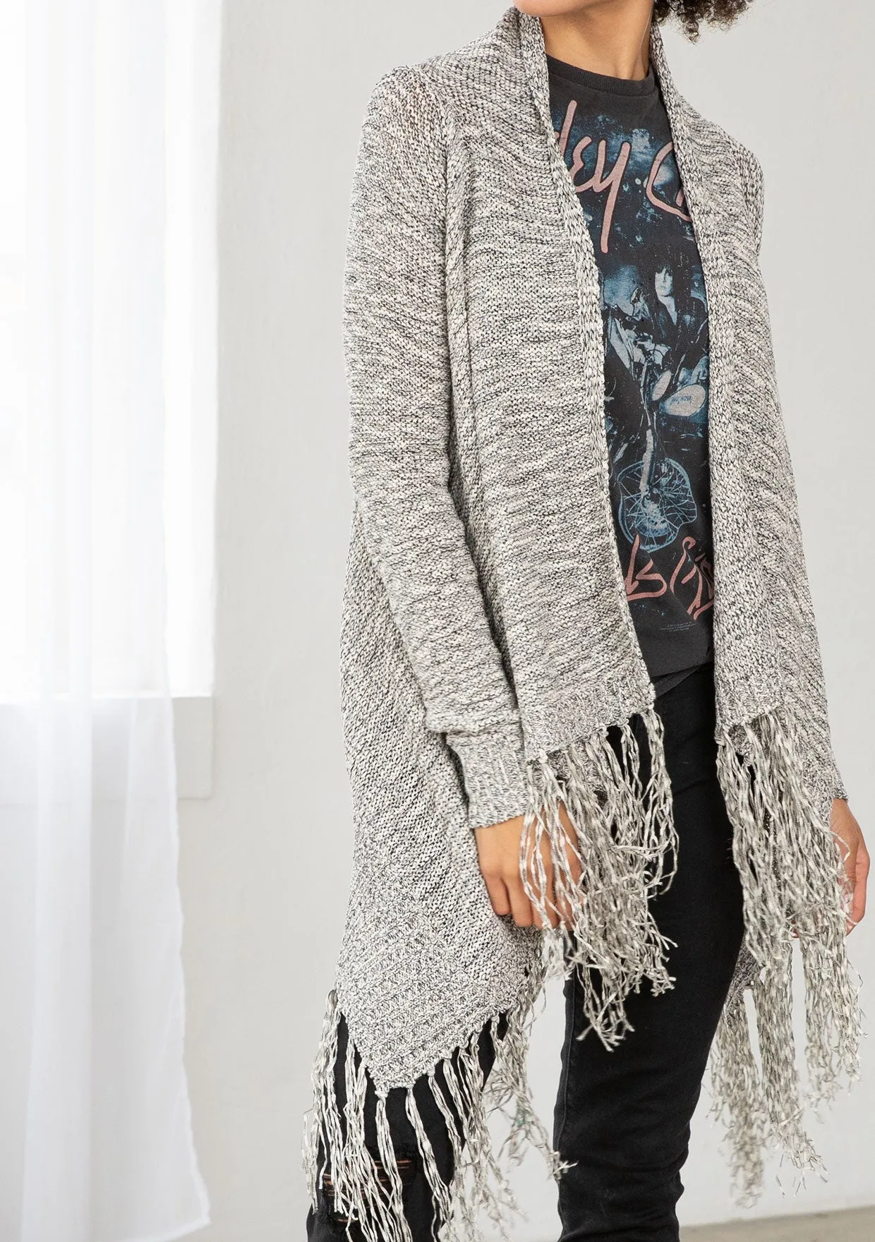Waterfall Fringe Hem Cardigan Sweater