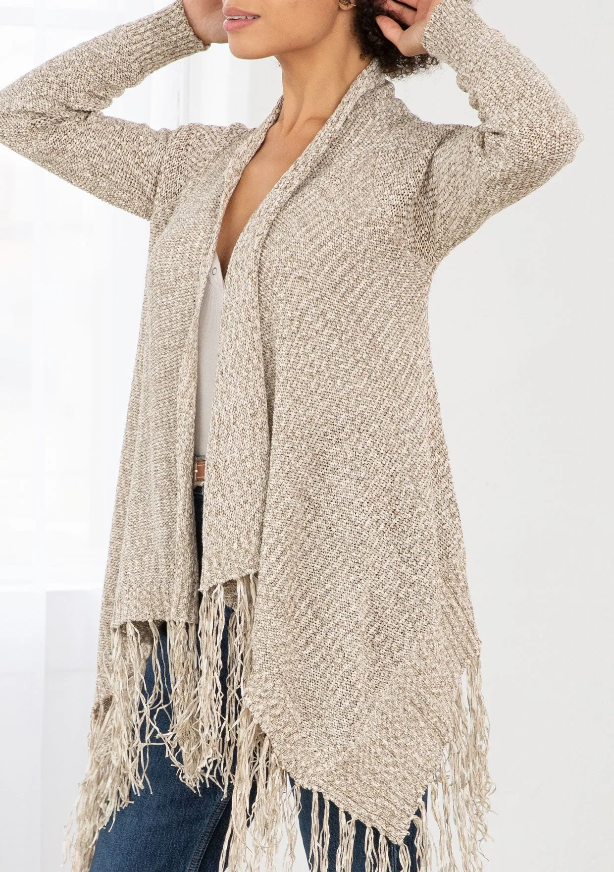 Waterfall Fringe Hem Cardigan Sweater