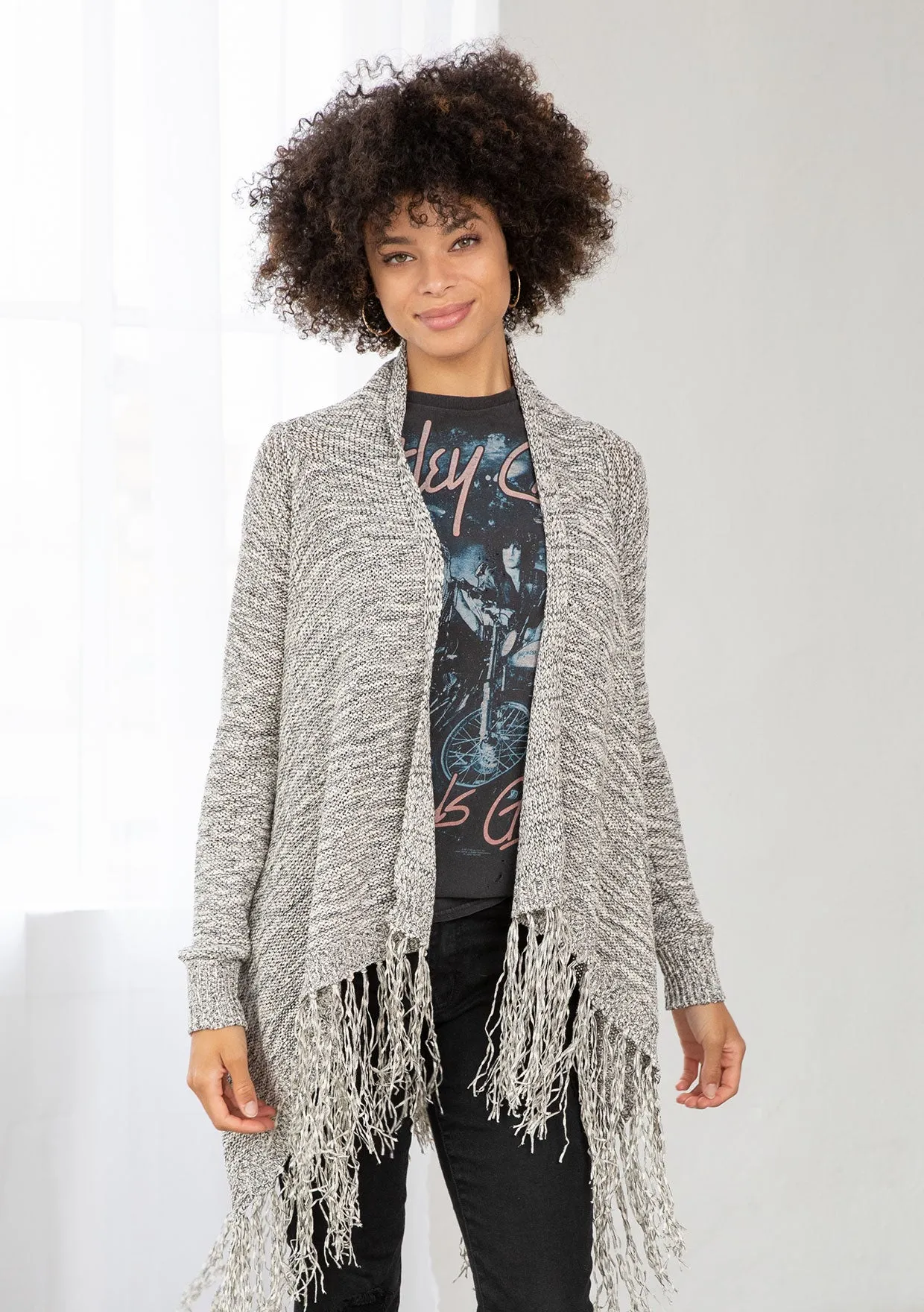 Waterfall Fringe Hem Cardigan Sweater