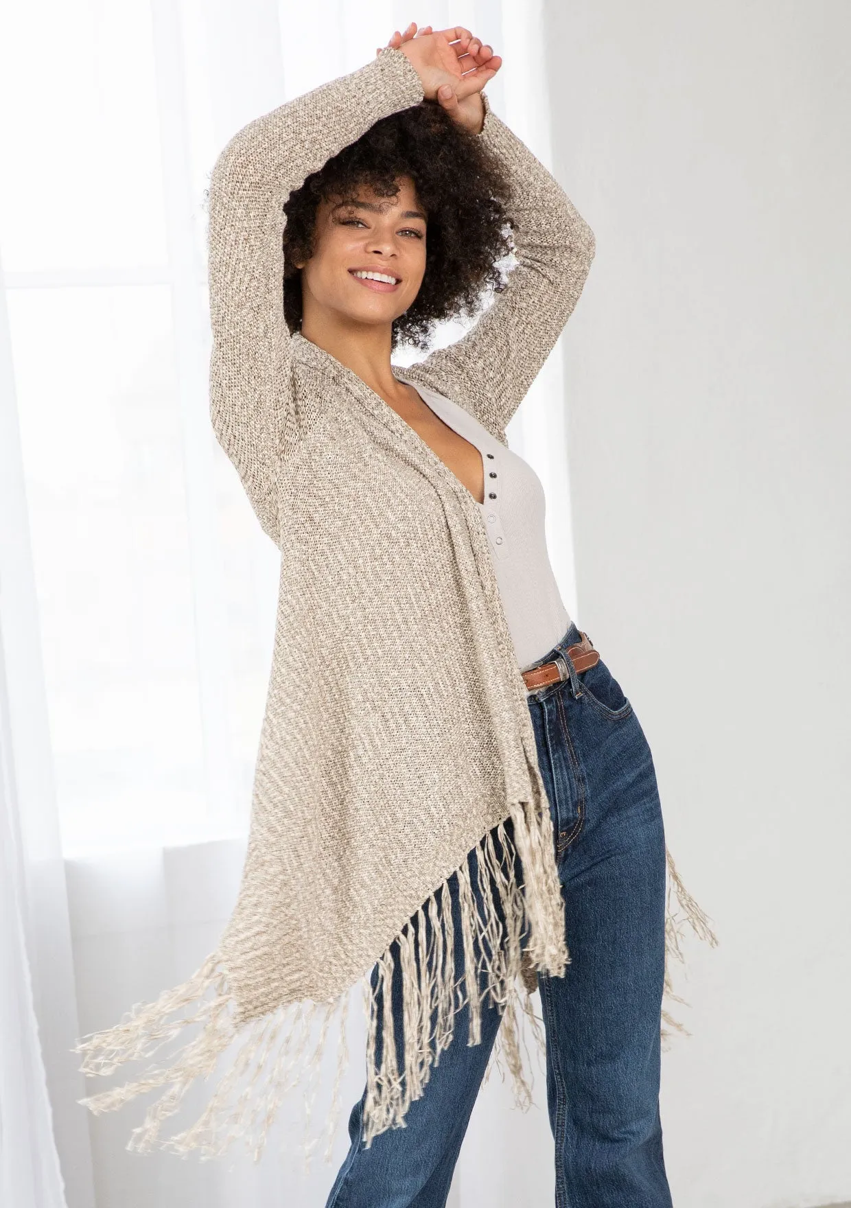 Waterfall Fringe Hem Cardigan Sweater