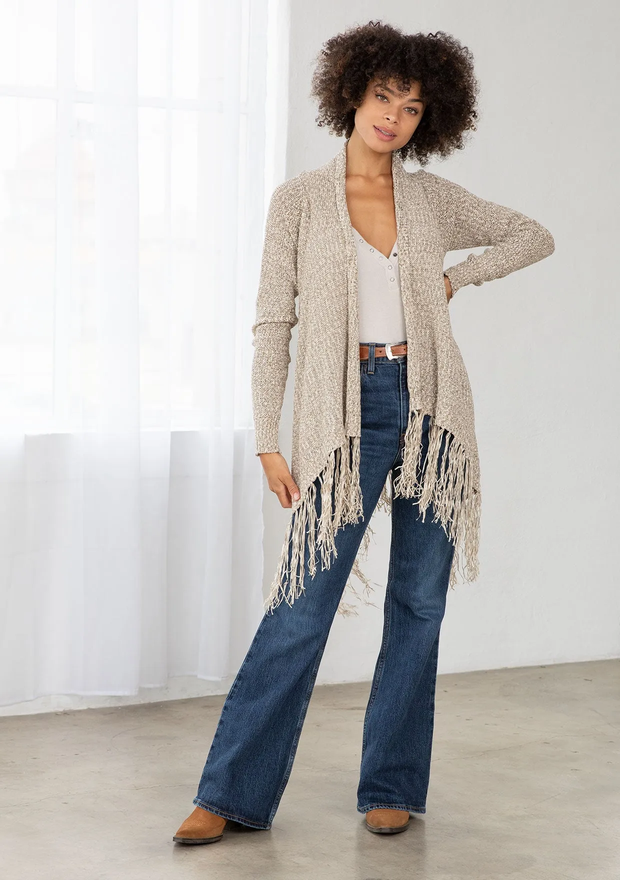 Waterfall Fringe Hem Cardigan Sweater