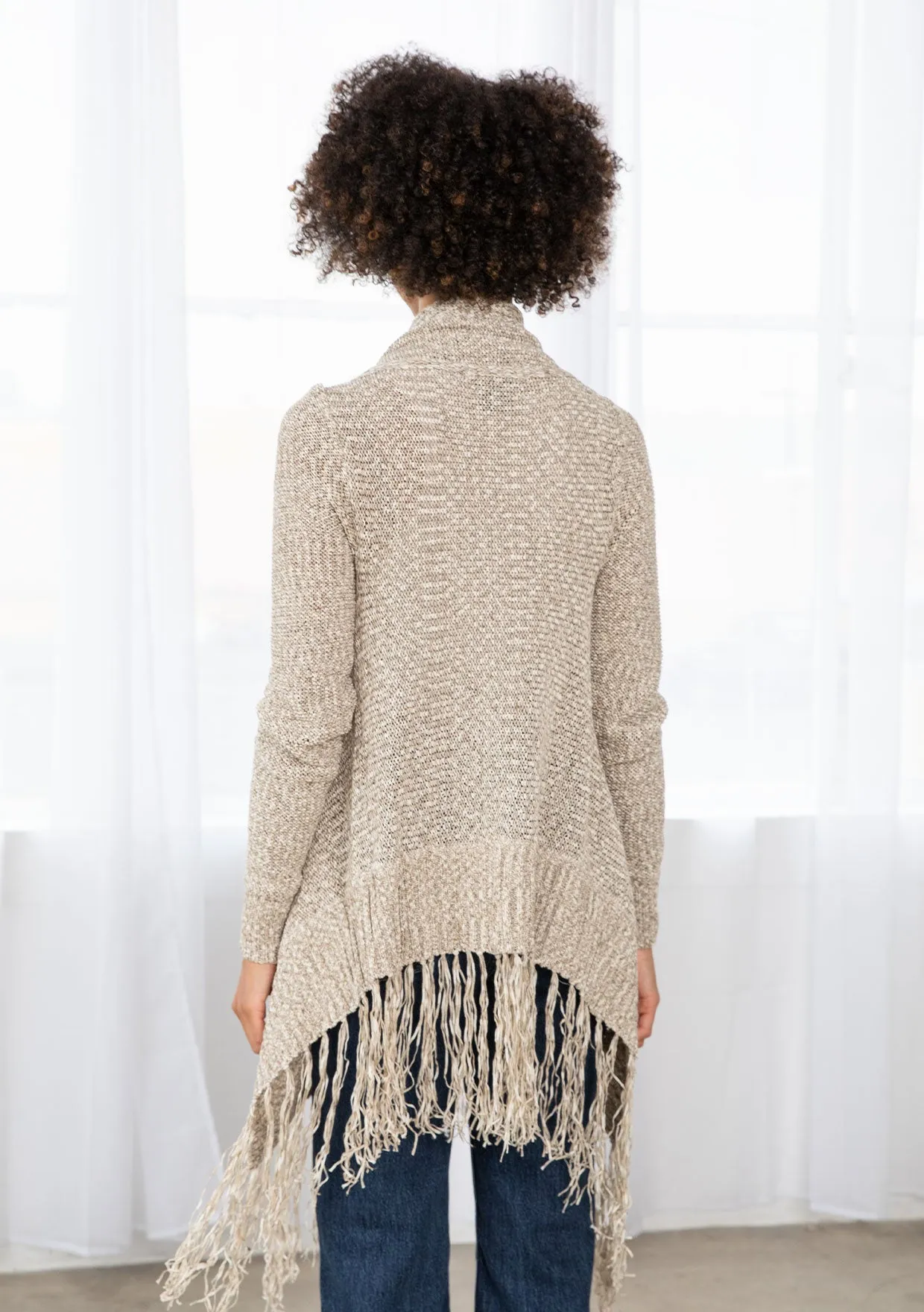 Waterfall Fringe Hem Cardigan Sweater