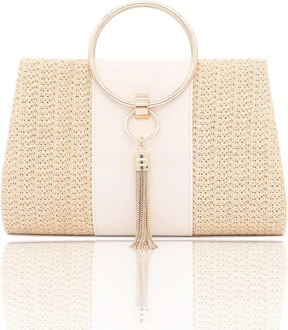 Weave Straw Handbag for Women Tassels Straw Clutch Summer Evening Party Bag Elegant Beach Top Handle Purse with Chain