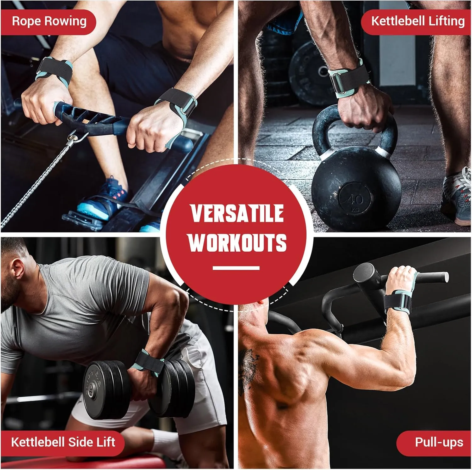 Weight Lifting Wrist Strap, Double Layer Leather Wrist Strap for Deadlift and Powerlifting, Adjustable Neoprene Padded Gym Workout Lifting Hooks (Pair)