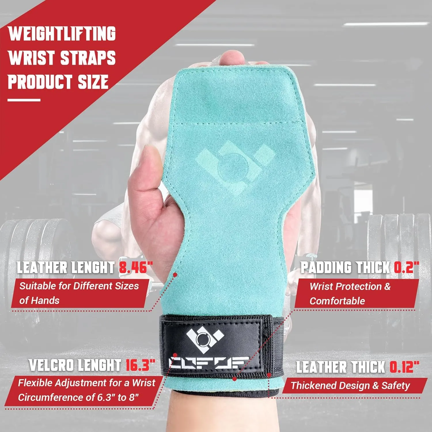 Weight Lifting Wrist Strap, Double Layer Leather Wrist Strap for Deadlift and Powerlifting, Adjustable Neoprene Padded Gym Workout Lifting Hooks (Pair)
