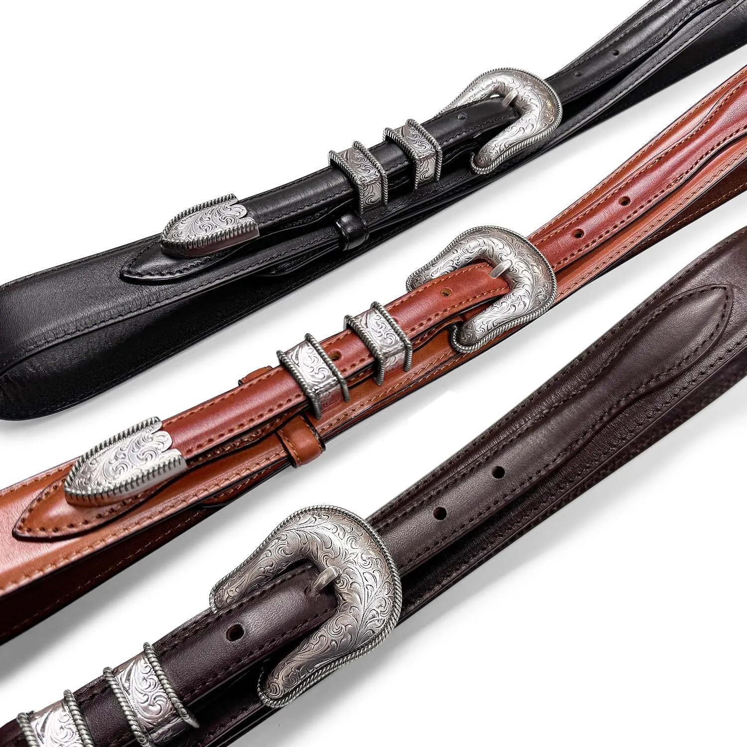 Western Buckle Belt Oil Tanned Genuine Leather Ranger Belt 1-3/8"(35mm) Taper to 3/4"(19mm) Wide-Multiple choices