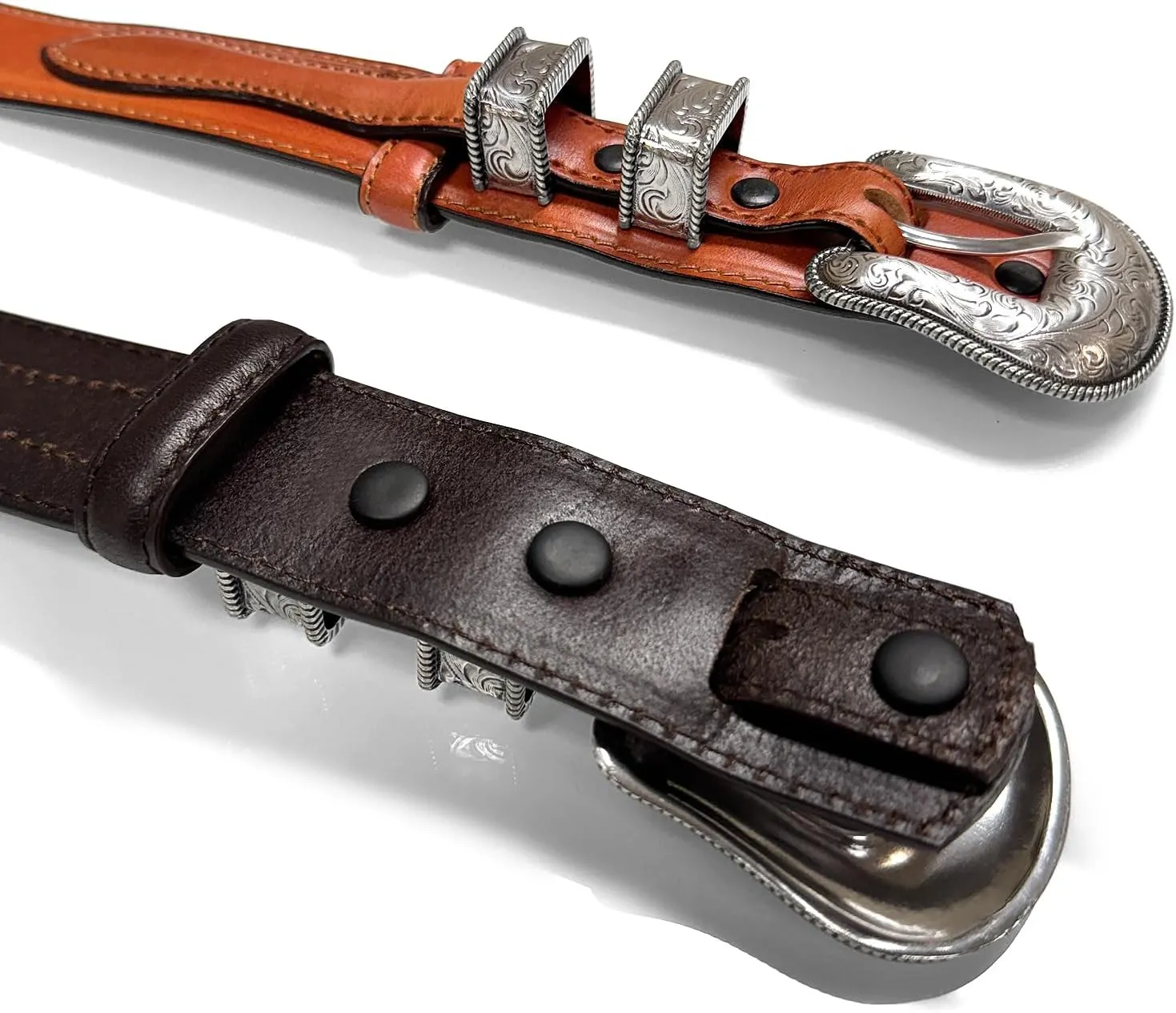 Western Buckle Belt Oil Tanned Genuine Leather Ranger Belt 1-3/8"(35mm) Taper to 3/4"(19mm) Wide-Multiple choices