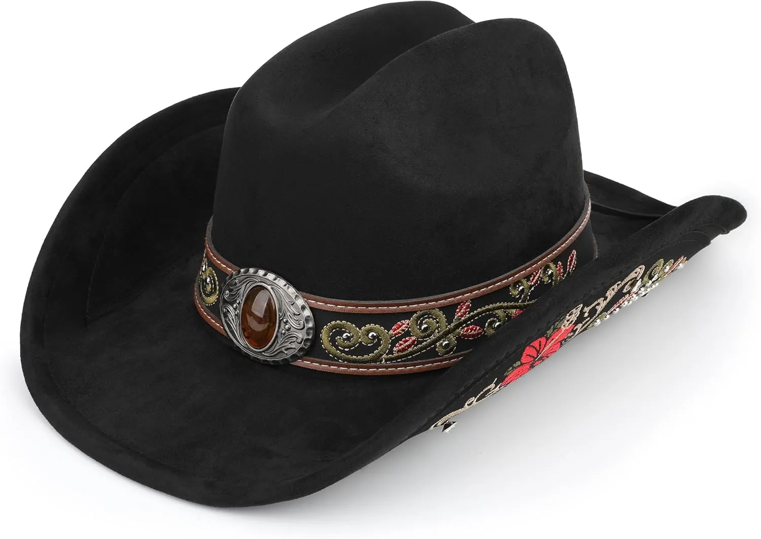 Western Cowboy Hat for Men and Women, Shapeable Big Wide Brim Cowgirl Hat with Embroidery