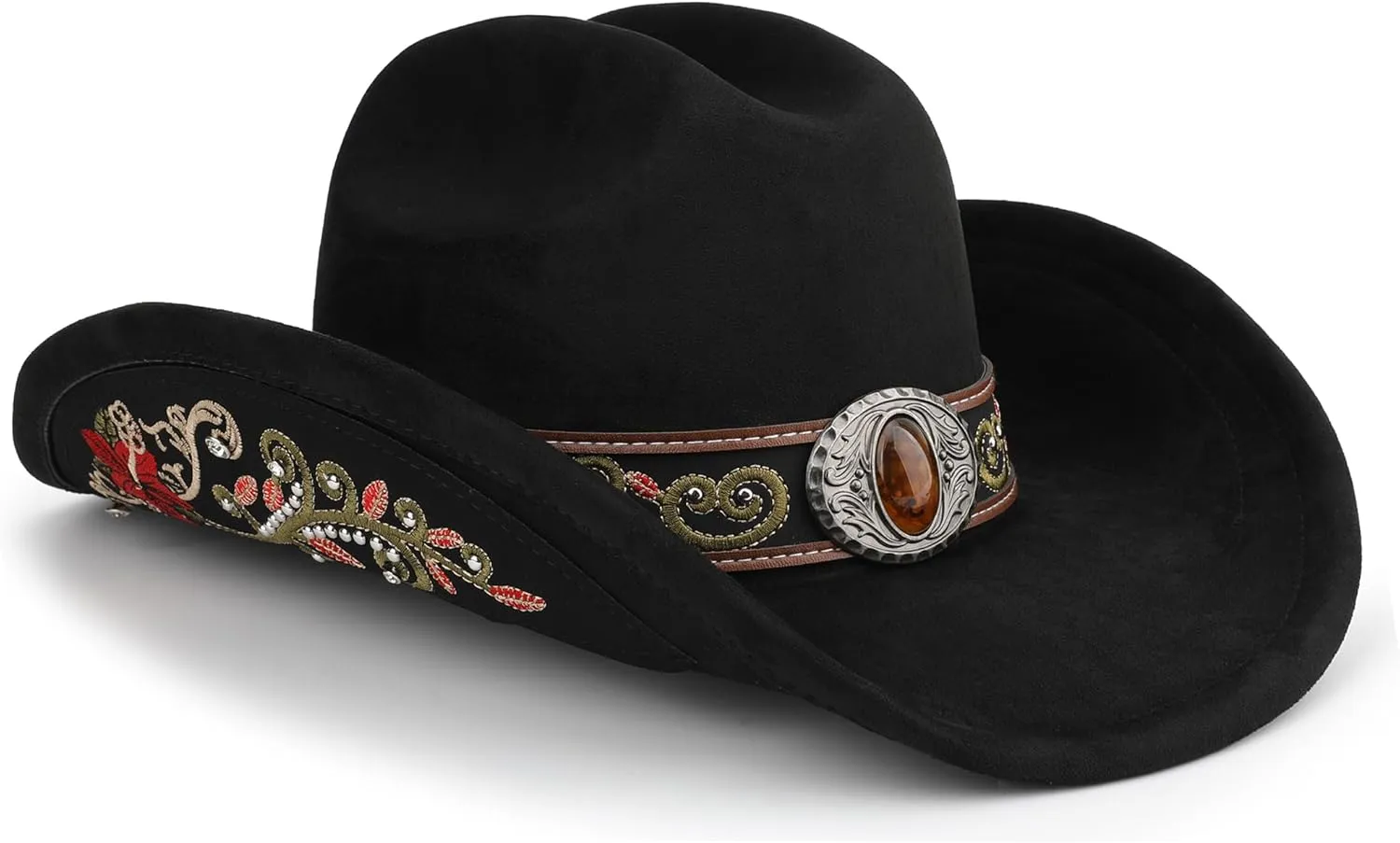 Western Cowboy Hat for Men and Women, Shapeable Big Wide Brim Cowgirl Hat with Embroidery