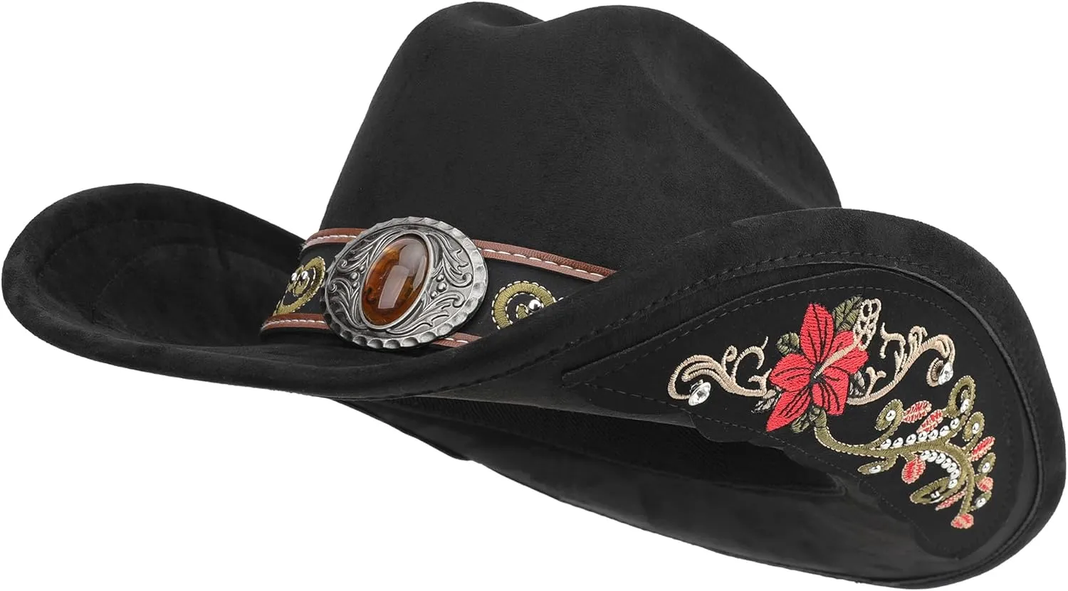 Western Cowboy Hat for Men and Women, Shapeable Big Wide Brim Cowgirl Hat with Embroidery