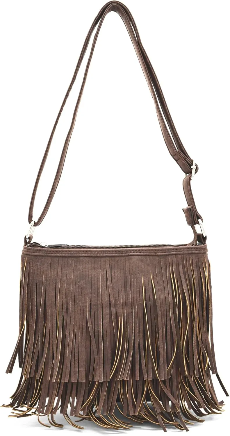Western Cowgirl Fashion Style Leather Fringe Crossbody Handbags Women Purse Country Everyday Shoulder Bag