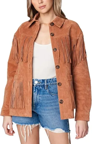 Western Genuine Leather Suede Jacket Women Cowlady Classic Native American Fringe Cowgirl Jacket Lady Tassels