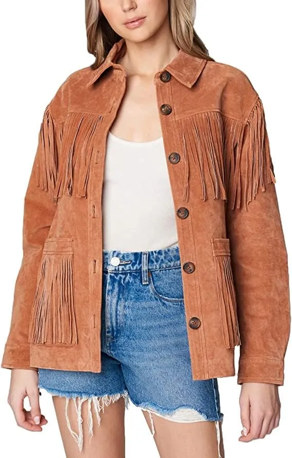 Western Genuine Leather Suede Jacket Women Cowlady Classic Native American Fringe Cowgirl Jacket Lady Tassels