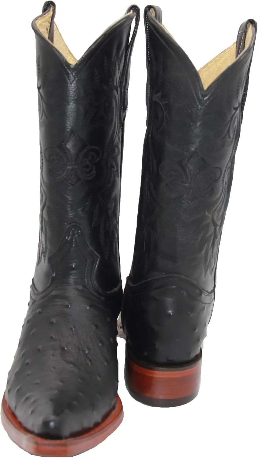 Western Shops Luxury Mens Leather Ostrich Quill Print Snip Toe Western Cowboy Boots