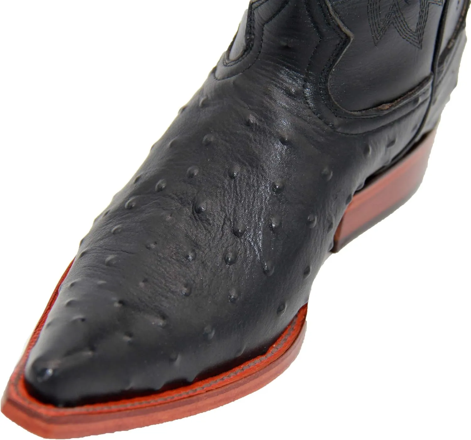 Western Shops Luxury Mens Leather Ostrich Quill Print Snip Toe Western Cowboy Boots
