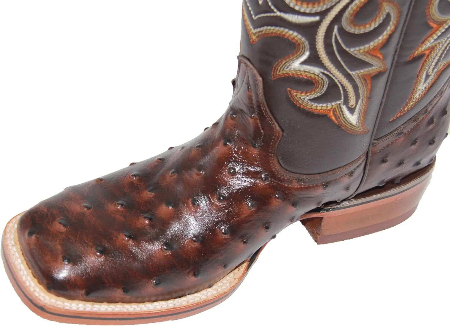 Western Shops Mens Genuine Cowhide Leather Quill Ostrich Print Western Cowboy Square Toe Rodeo Boots