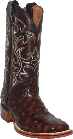 Western Shops Mens Genuine Cowhide Leather Quill Ostrich Print Western Cowboy Square Toe Rodeo Boots