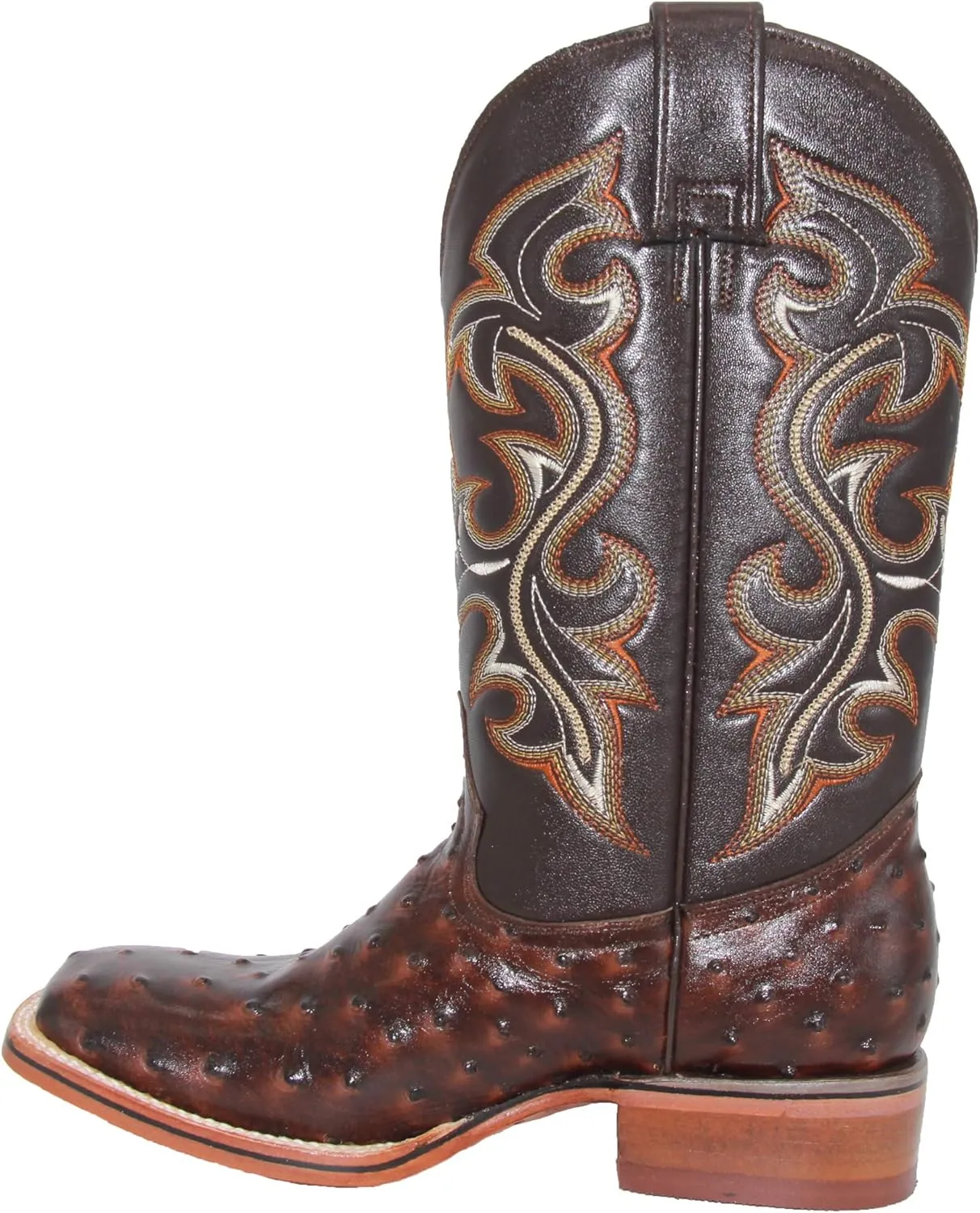 Western Shops Mens Genuine Cowhide Leather Quill Ostrich Print Western Cowboy Square Toe Rodeo Boots