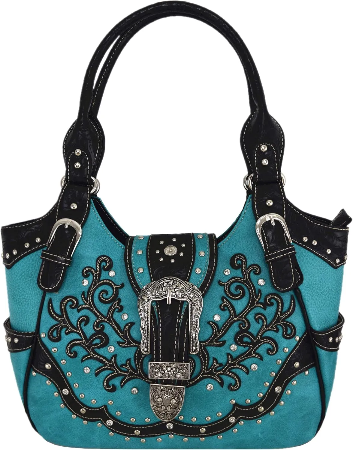 Western Style Tooled Leather Buckle Concealed Carry Purse Country Handbag Women Shoulder Bag Wallet Set