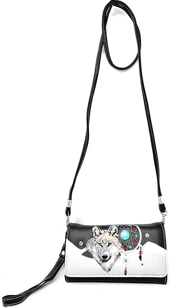 Western Wolf Dream Catcher Embroidery Feather Conceal Carry Women Handbag Purse in 5 colors