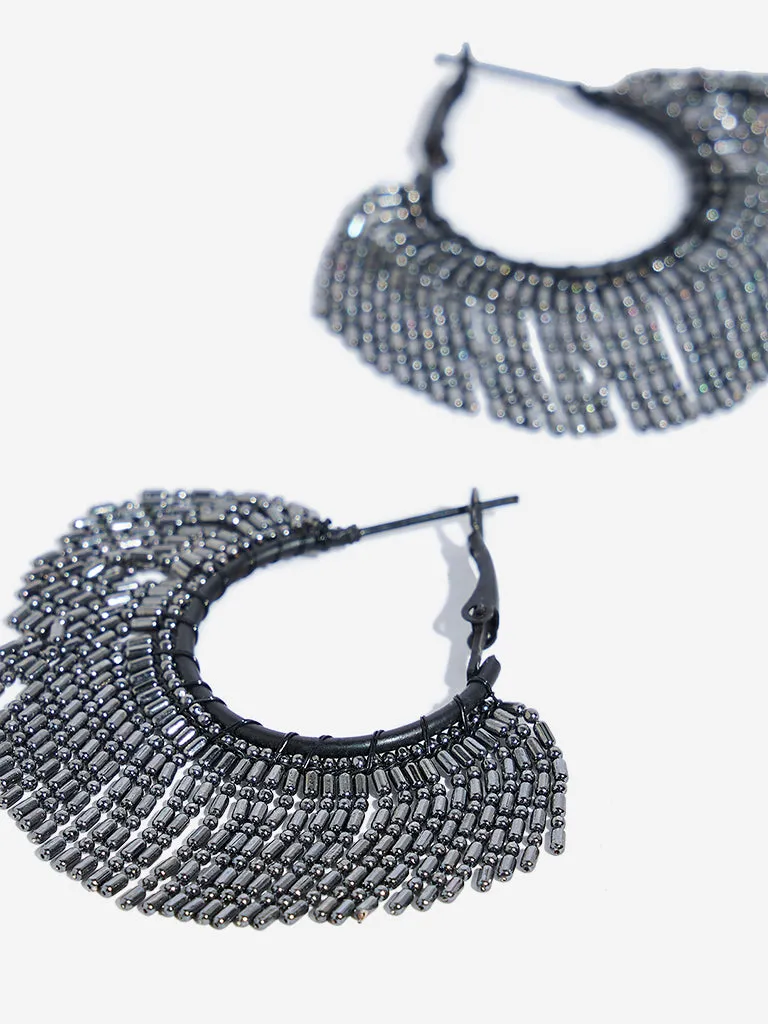 Westside Accessories Black Fringe Hoop Earrings