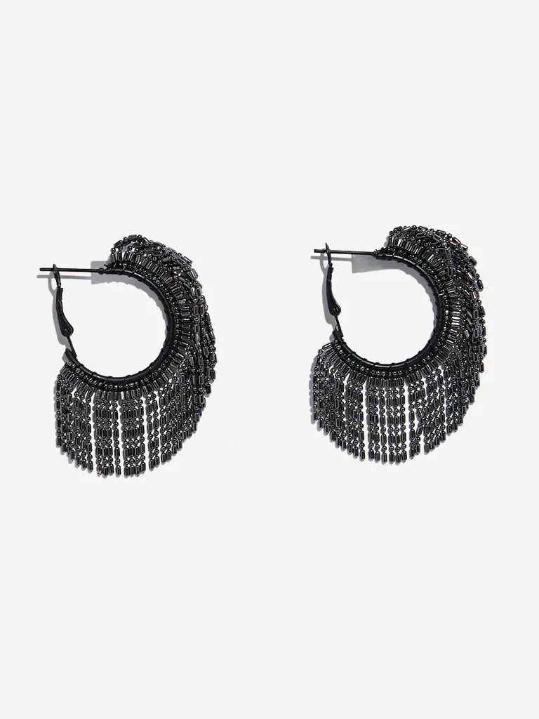 Westside Accessories Black Fringe Hoop Earrings