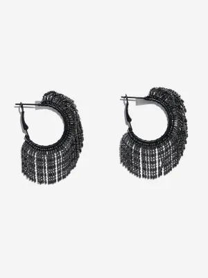 Westside Accessories Black Fringe Hoop Earrings