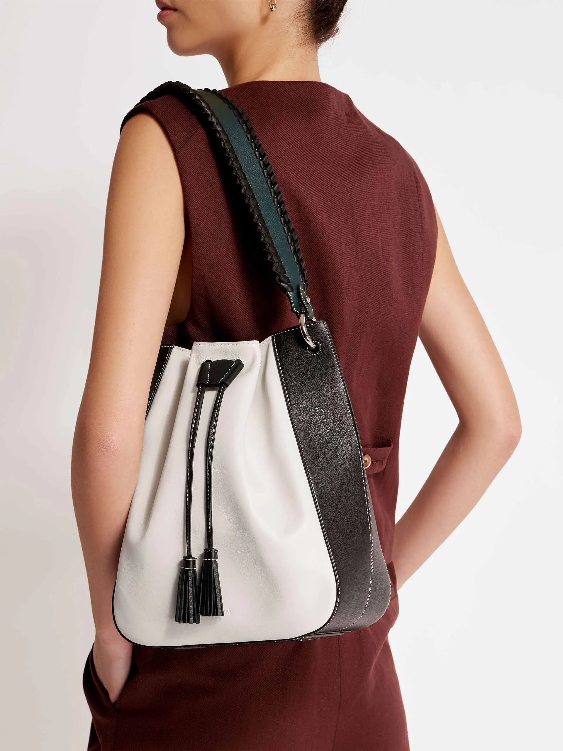 White, black and green Bollo midi bag