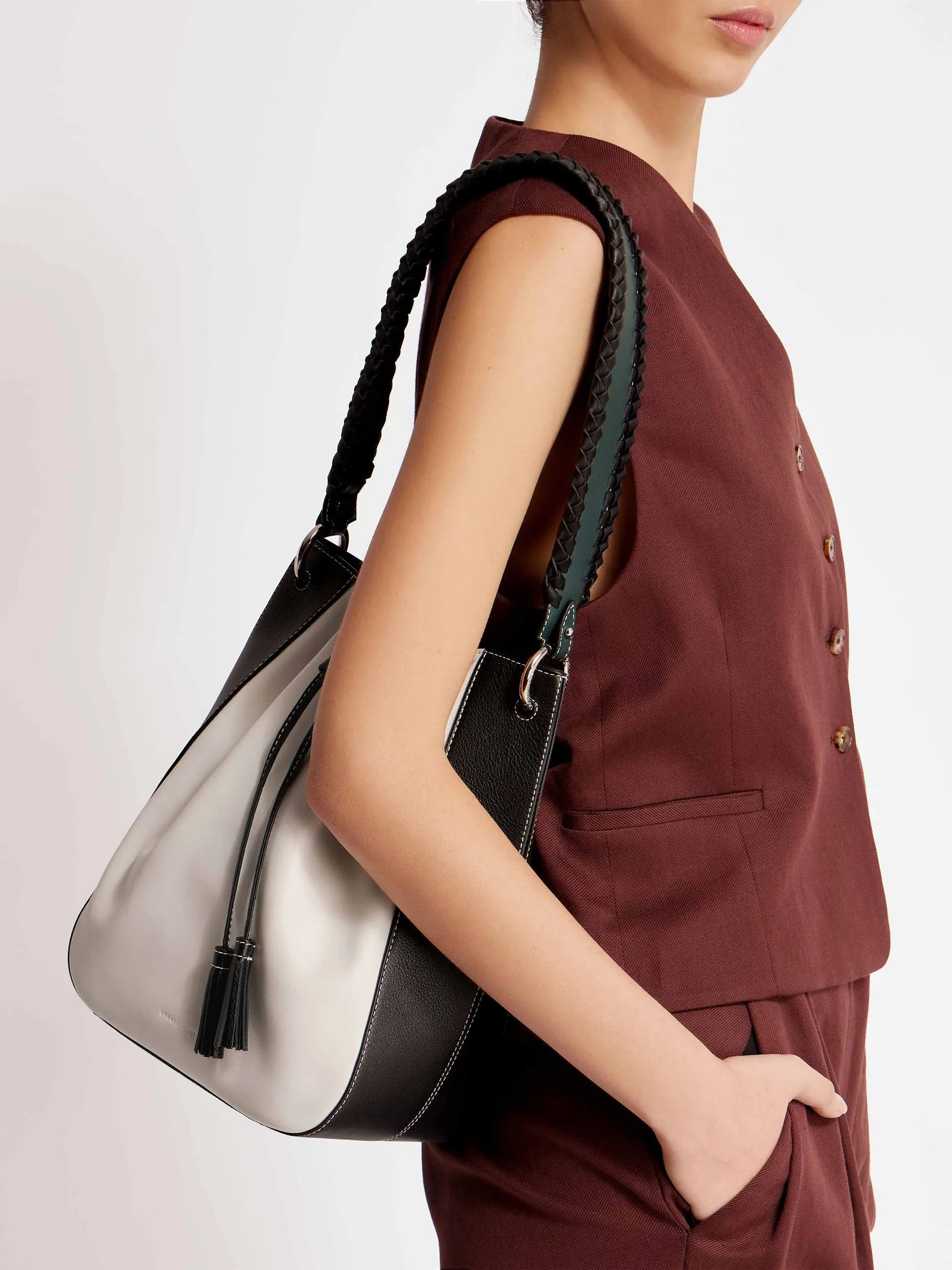 White, black and green Bollo midi bag