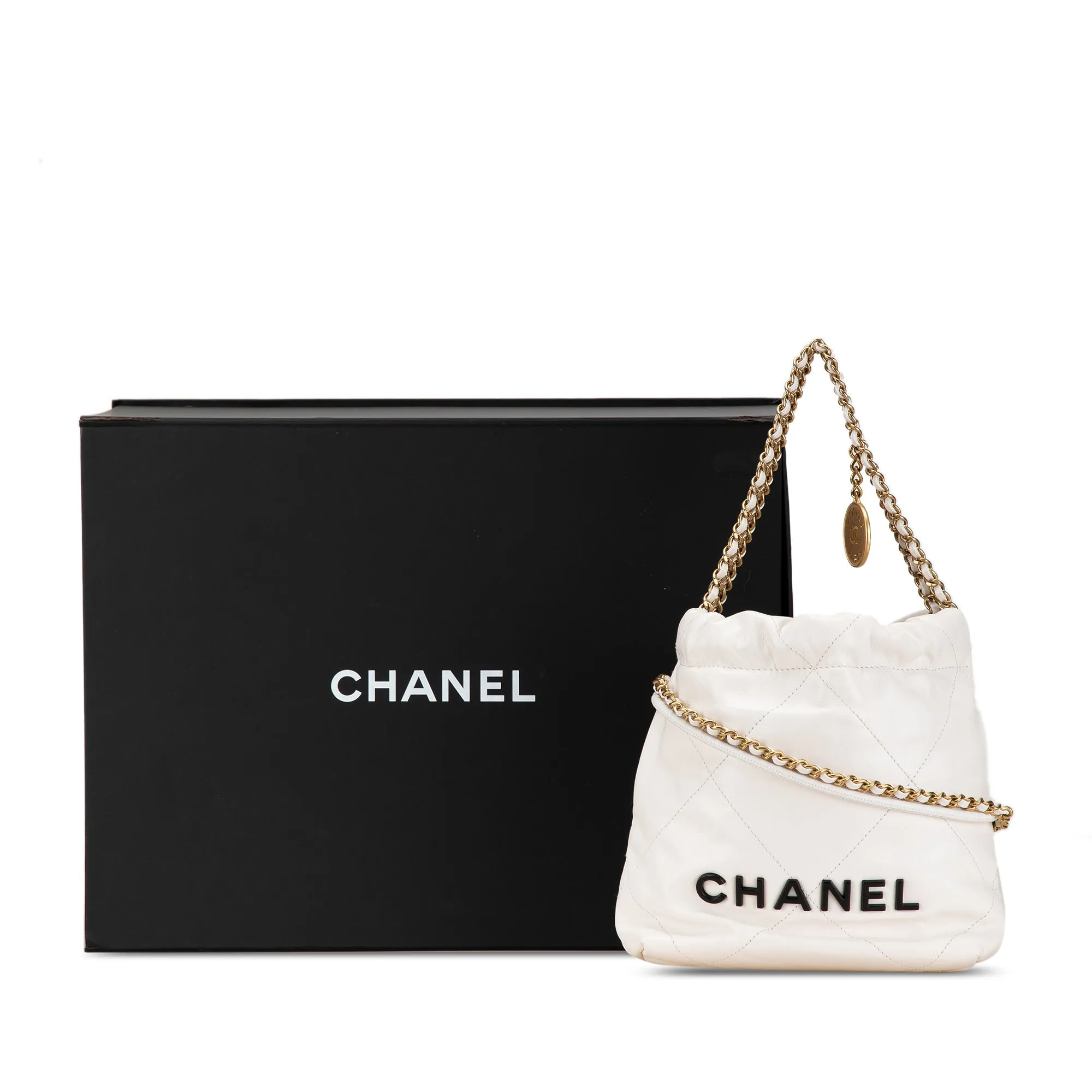 White Chanel Mini Shiny Calfskin 22 Hobo Satchel