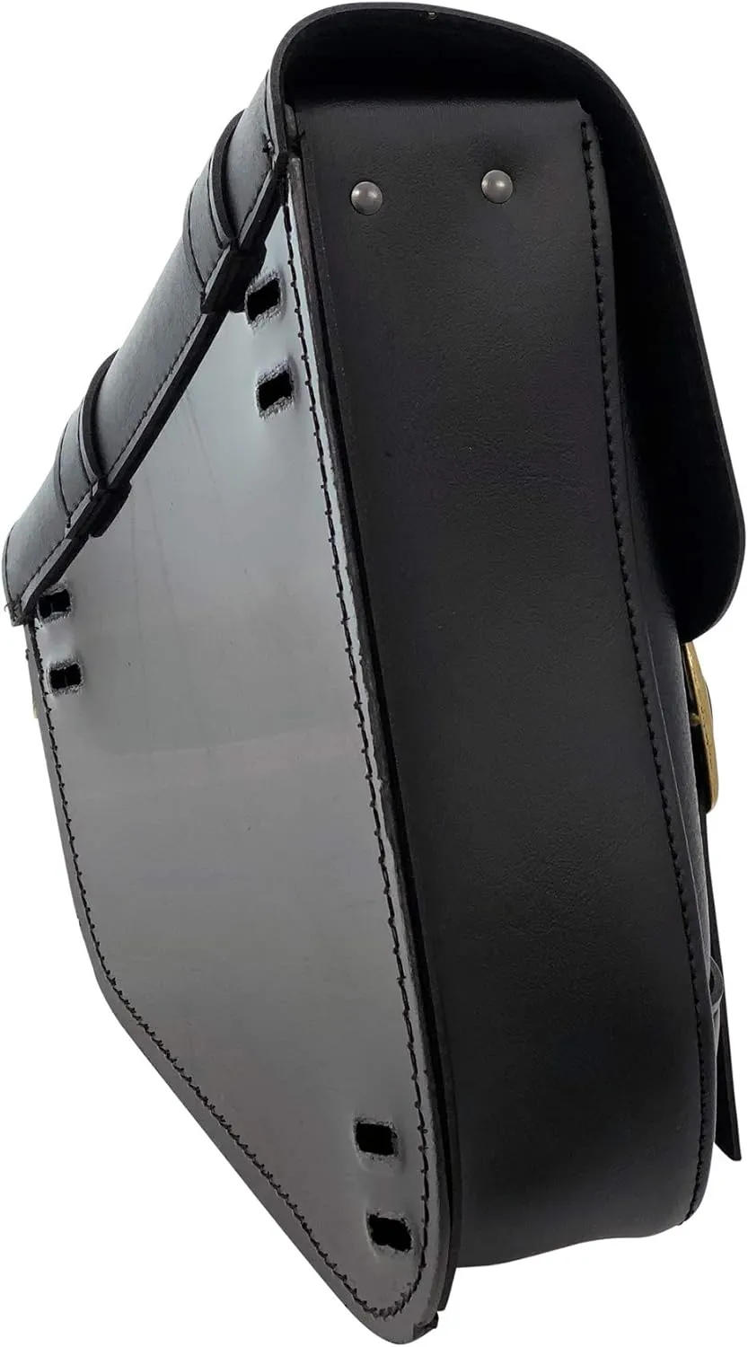 Willie & Max Black Synthetic Leather Brass Monkey Motorcycle Swingarm Bag for Softail/Triangulated Swingarm Models - Brass Buckles - Made in USA [59776-08]
