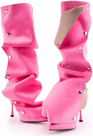 WIRALOMI Women's Slouchy Ruched Knee High Boots Black Stud Pointed Toe Stiletto Heels Casual Modern All Season Boots with Detachable Snap Panel