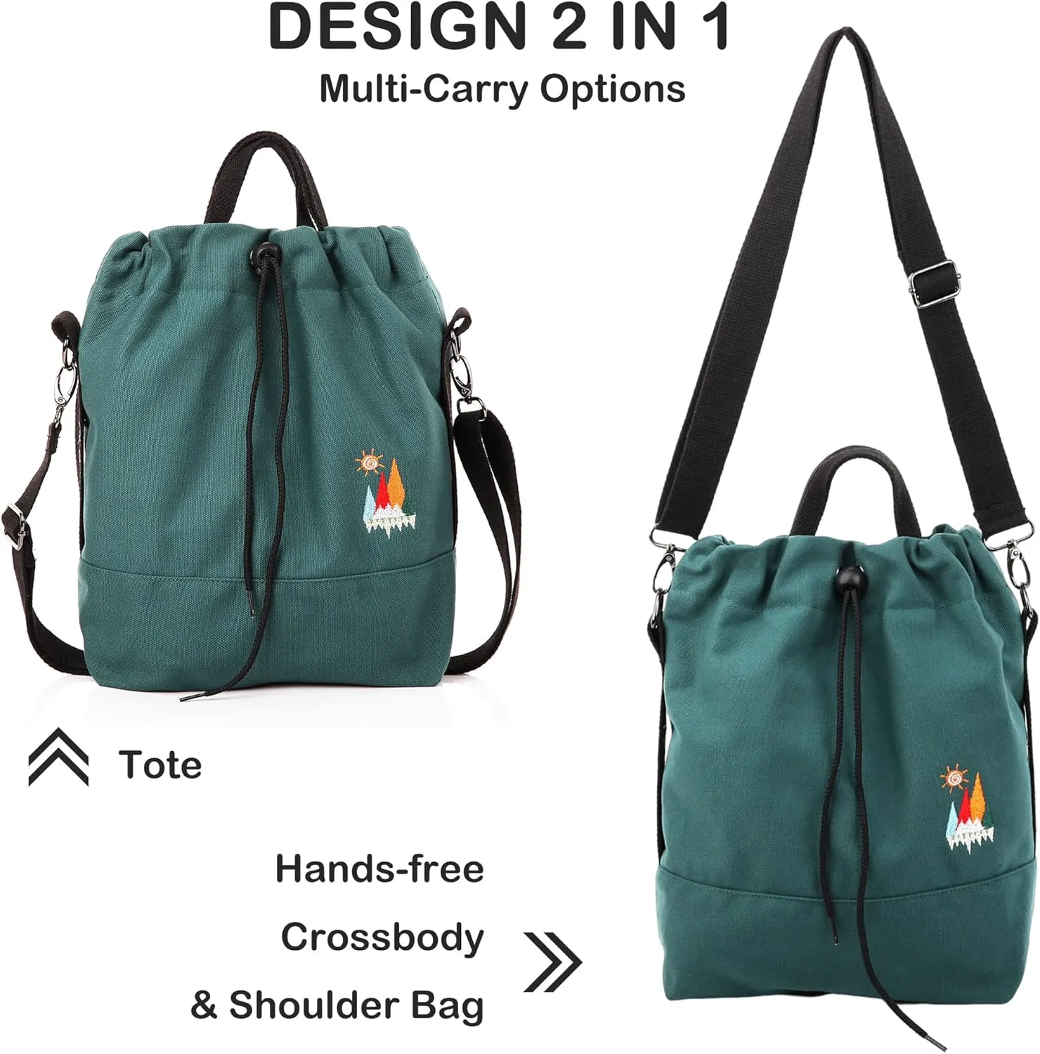 Women Canvas Tote Handbags Casual Shoulder Work Bag Crossbody Bag with Sunshine Embroidery